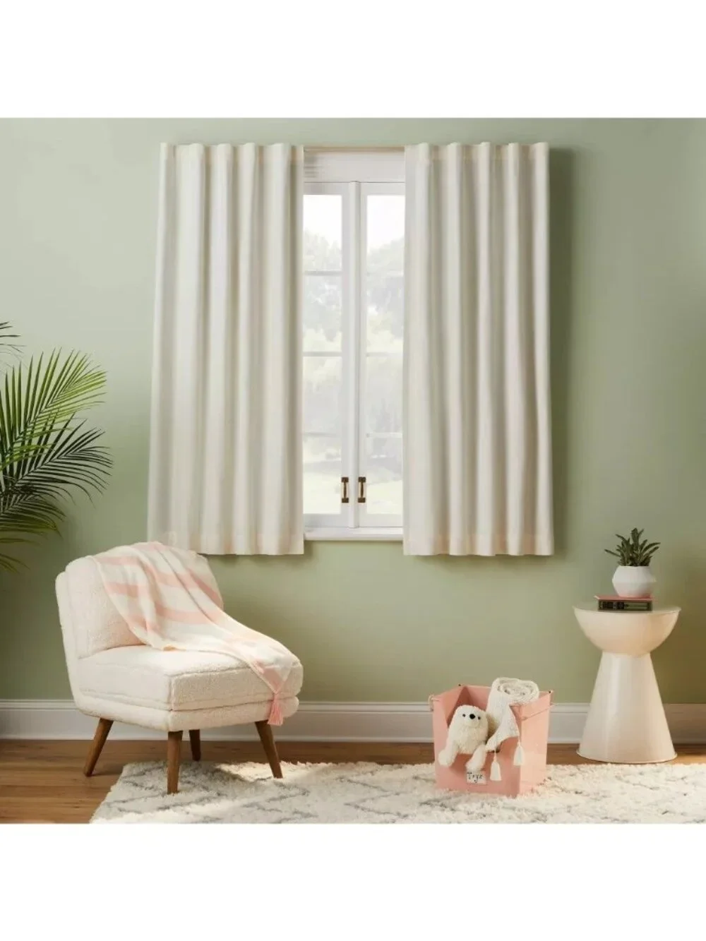 Pillowfort Chambray Cream 100% Cotton Blackout & Lined Curtain Panel 42